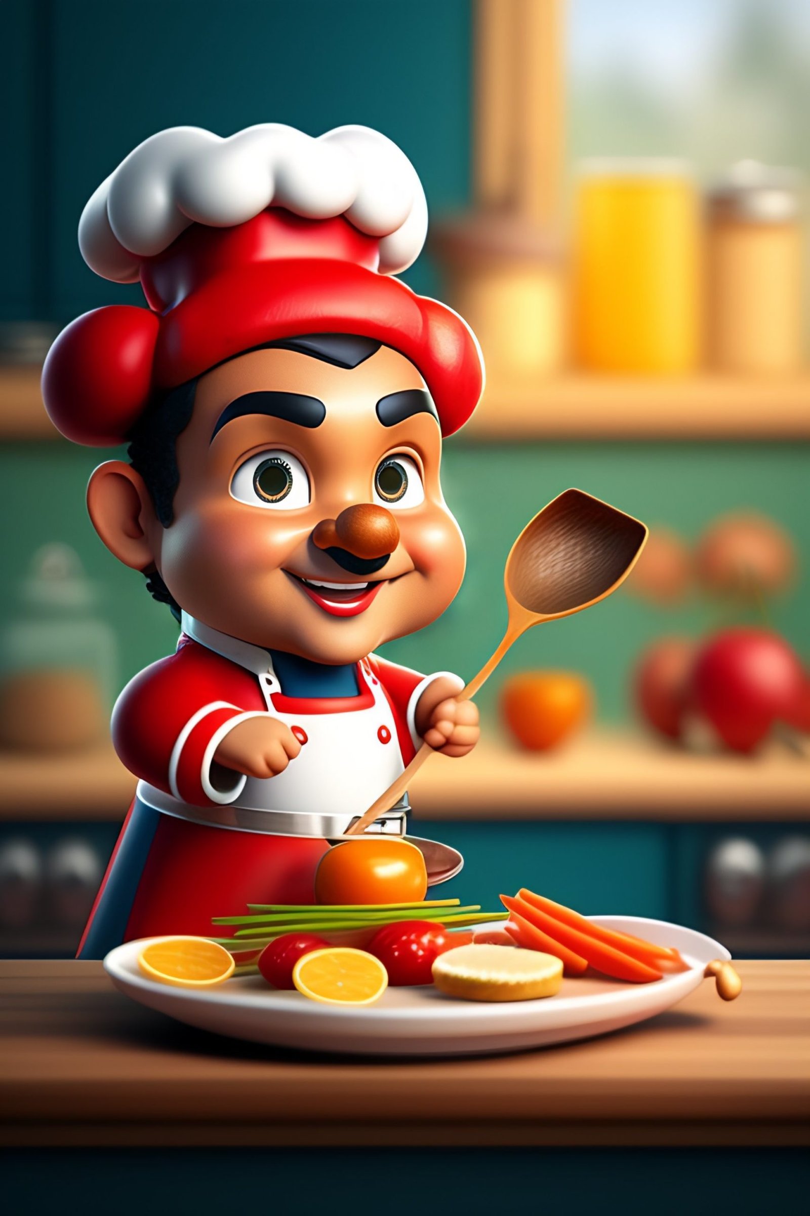 A cartoon chef is preparing a recipe on a plate.